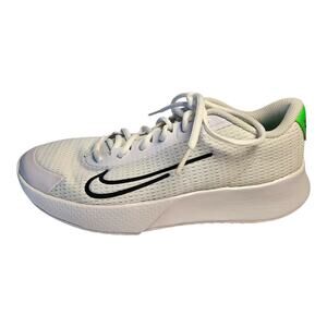 NIKE Court Vapor Lite Women's 8.5 Tennis Shoes Hard Court White Green Logo Laces